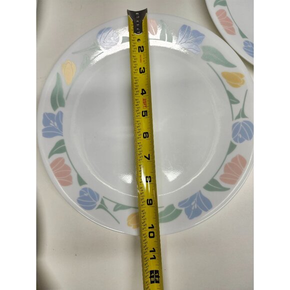2- Corelle Friendship 10.25" Dinner Plates, Tulip Flower Rim Vintage - Picture 6 of 8